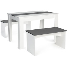IDMarket - Rozy 4 Person Dining Table and 2 Benches White and Grey 110 cm