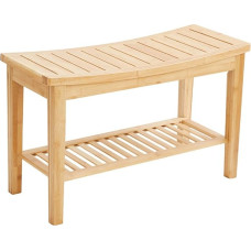 Extended Bamboo Shower Stool with Storage Shelf, Footrest, Shaving Stool with Non-Slip Feet, Shoe Changing Stool for Bathroom, Living Room, Bedroom, Entryway, Foyer, Hallway (C)