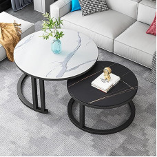 Round Marble Coffee Table, Set of 2, Stylish Nesting Tables for Living Room & Home Office, Modern Side Table Design, Elegant and Functional Furniture