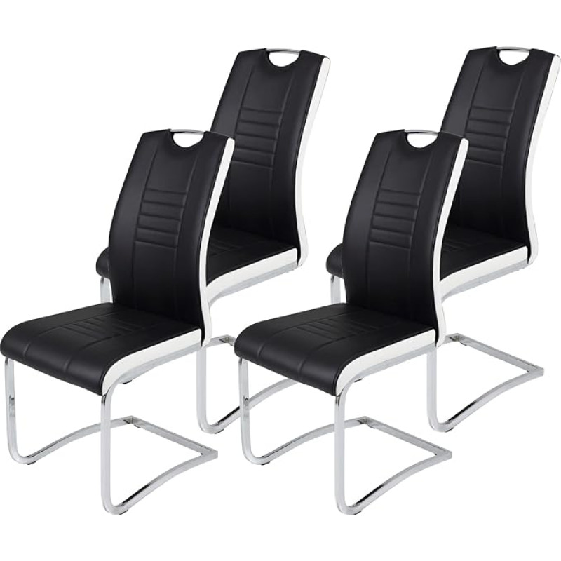 Hela Tische, Tabea Set of 4 Swing Chairs Faux Leather Black / White with Handle Hole Metal Frame Chrome 43 x 61 x 99 cm