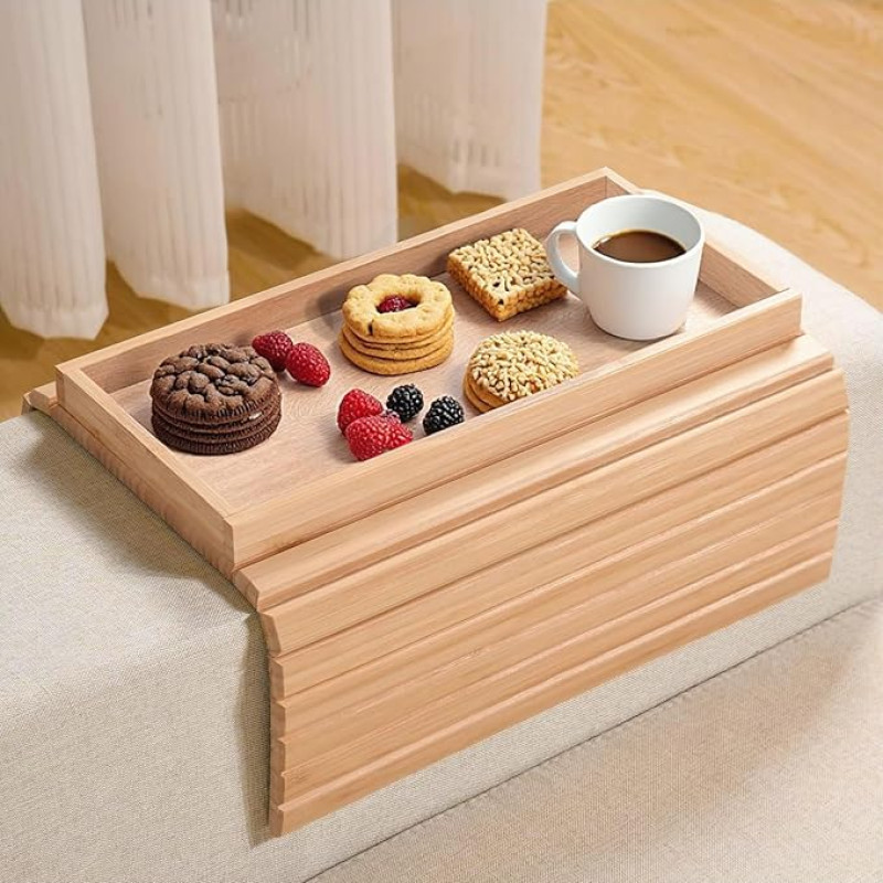 Lighterday Bamboo Sofa Tray, Foldable Sofa Tray, Non-Slip Couch Tray, Sofa Tray, Armrest, Couch Sofa Table Tray for Snacks Mobile Phone Cups