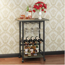 OYRREU Serving Trolley with Wheels, 3-Tier Bar Trolley, Mobile Bar Cart in Retro Grey, Standing Shelf for Home, Garden & Tea Trolley, Barbecue Trolley