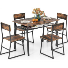 GIANTEX Dining Table with 4 Chairs, Dining Room Set, Kitchen Table Set for 4 People, Dining Table Set, Dining Table Set, Metal Frame, Dining Room Set, Industrial for Dining Room, Kitchen