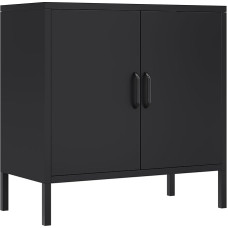 YITAHOME Metal Storage Cabinets with 2 Doors and 1 Adjustable Shelf, Floor Standing Sideboard Cabinet, Storage Cabinet for Home Office, Bedroom, Bathroom, Living Room, Black