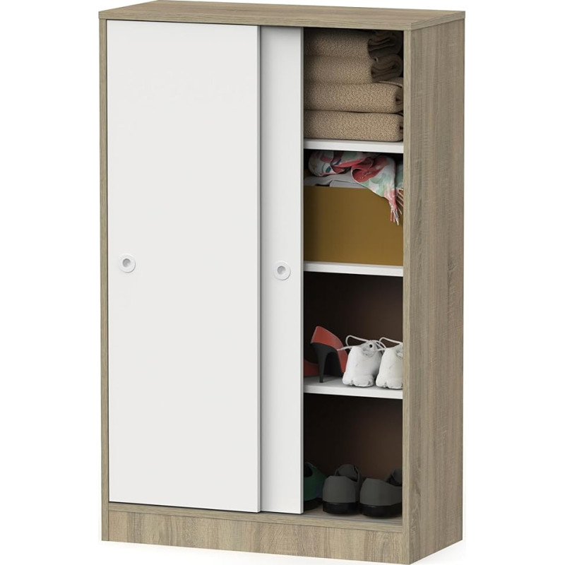 Muebles Pitarch Multifunctional base cabinet with sliding doors for cleaning, kitchens, galleries, offices, 120 x 74 x 33 cm (height x width x depth), white and oak, Cambrian, Tibet collection