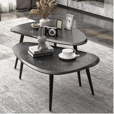 Mid Century Nesting Table Set for Living Room Jazz Black/Walnut Finish Multiple 40x40x55cm