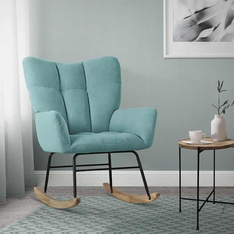 ML-Design Sage Rocking Chair with Terry Cloth Look Cover, Padded Swing Chair with Wooden Skids, Relaxing Chair with Armrests for Living Room, Bedroom, Balcony, Relaxing Chair, Wing Chair