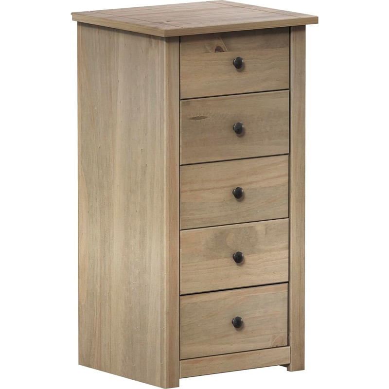 Vida Designs Panama Chest of Drawers 5 Drawers Narrow in Natural Wax Oak Solid Pine Bedroom Furniture