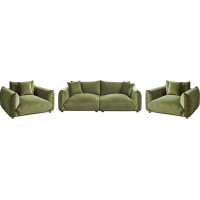 Luvos Sofa Set Velvet Green Upholstered 3-Seater Sofa and 2 Armchairs