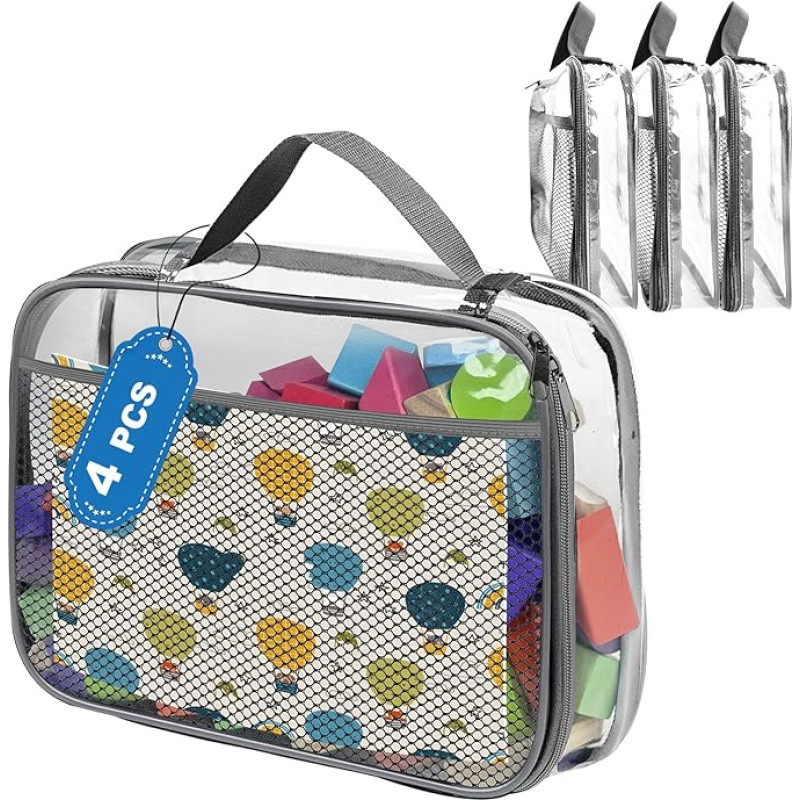 Toy Blocks Set with Zipper for Boys and Girls, Extra Large PVC Storage Bags with Mesh Side Pockets for Puzzle, Clay, Book, Small Models and Mini Plush Toys, Size XL: 26.5 x