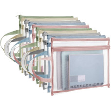 10 Coloured Mesh Zipper Pockets A4 Double Layer Nylon Puzzle Building Blocks Toy Storage Bags Clear Mesh Pockets with Handles for School Office Home Game