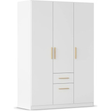 Rauch Möbel Glasgow Wardrobe, Wardrobe, Organiser, 3 Doors, 2 Drawers, White Colour, Solid Oak Wooden Handle, 136 x 197 x 54 cm