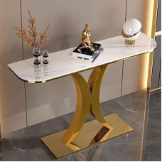 Modern Console Sofa Table with Geometric Metal Legs Narrow Entryway Accent Table for Industrial Decoration