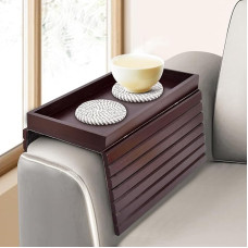 Foldable Non-Slip Sofa Armrest Tray, Portable for Drinks, Snacks, Phone, Remote Control and More - Multipurpose Coffee Table Replacement, Easy to Use and Store (Dark Brown, Large)