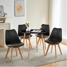 LafeuR Dining Table with 4 Chairs, Dining Room Group, Kitchen Table Set for 4 People, for Living Room, Kitchen, Office (Round Black Table + 4 Beech Black Chairs)