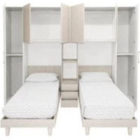 Dmora - Bedroom Complete with Wardrobe with 6 Doors and Two Single Beds, Bookcase with Matching Drawers, Made in Italy, cm 313 x 212 H247, Colour White and Elm