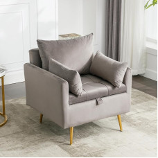 Merax Teddy Velvet Wing Chair with Cushion, Lounge Chair with Armrests, Modern Wooden Legs, Single Sofa, Recliner Chair, Upholstered Chair for Living Room/Reading Room, Grey 4