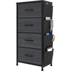 YITAHOME Chest of Drawers with 4 Drawers, Chest of Drawers with Hooks and Side Pockets, Fabric Drawers with Handles, Metal Frame, Durable, Black Wood Grain