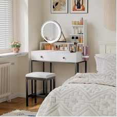 GoTiling Small Dressing Table for Mini Space: Compact Makeup Table Set for Tiny Bedroom Space Saving Dressing Table for Girls, Black