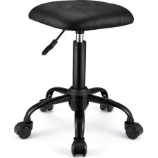 FNZIR Quadratischer Rollhocker mit Rollen, höhenverstellbar, Drehhocker, Bürostuhl, Schwarz