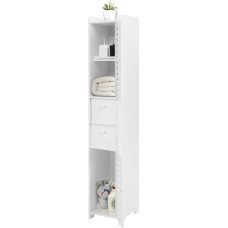 Tall Bathroom Cabinet, Wooden Bathroom Cabinet with 3 Shelves and 2 Drawers for Furniture and Bathroom, 26 x 20 x 118 cm, White