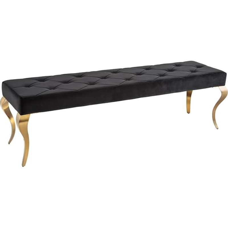 Riess Ambiente Designer Bench Modern Baroque 175 cm Black Velvet Gold Stainless Steel Dining Room Bench Kitchen Bench Upholstered Bench