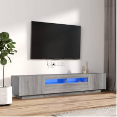 Homgoday TV-Möbel-Set 2 Stück mit LED-Lichtern, Sonoma-Grau, Mehrschichtholz, TV-Schrank, TV-Schrank, Couchtisch, Wohnzimmertisch, TV-Ständer für Wohnzimmer