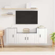Homgoday TV Furniture Set 3 Pieces White Multilayer Wood TV Cabinet Living Room TV Cabinet Coffee Table TV Stand for Living Room
