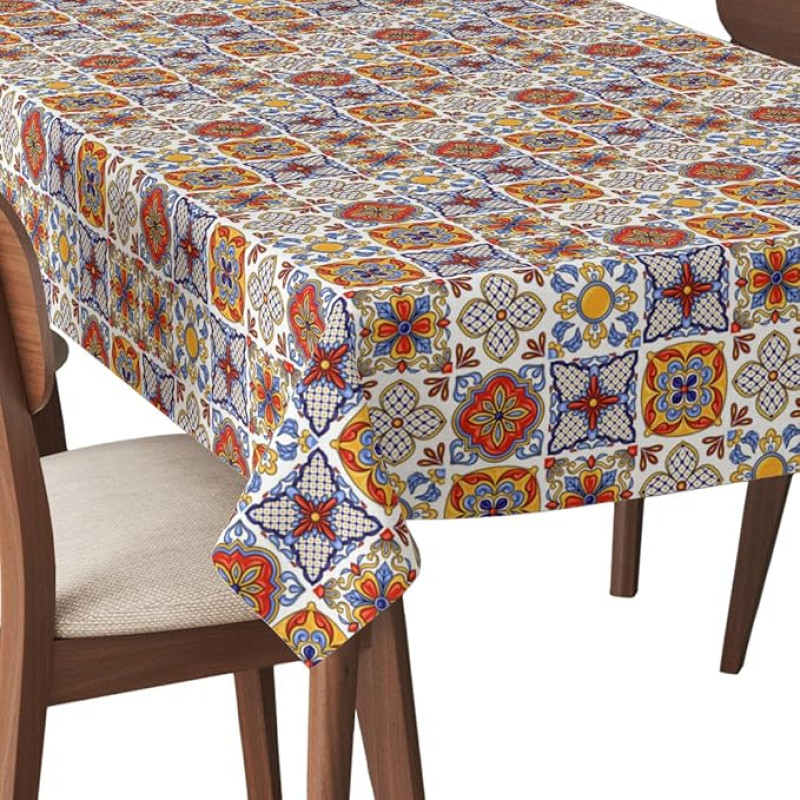 HEKO PANELS Tablecloth 140 x 110 cm Washable Tablecloth Garden Tablecloth Stain Protection Water-Repellent Tablecloth Spanish Majolica