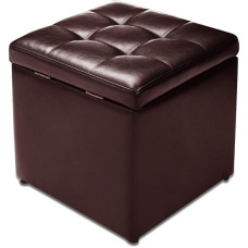 GIANTEX Stool with Storage Space, Seat Cube Seat Box Padded with Lid, Footstool up to 150 kg, Seat Cube Made of PU, Storage Box, 40 x 40 x 40 cm (Brown)