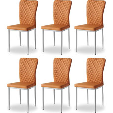 AINPECCA Set of 6 Orange Faux Leather Dining Chairs Armless High Back Upholstered Soft Seat with Chrome Legs for Dining Room Kitchen Office