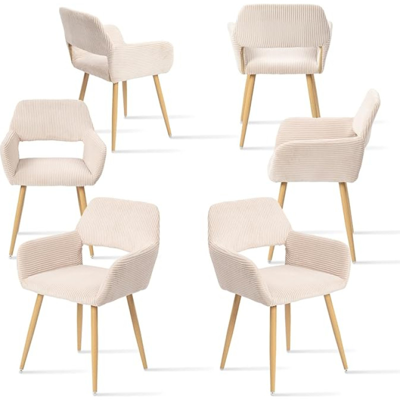 MEUBLE COSY Dining Room Chairs, Set of 6, Kitchen Chairs, Upholstered Chairs, Living Room Chairs, Armrests with Armrests, Corduroy