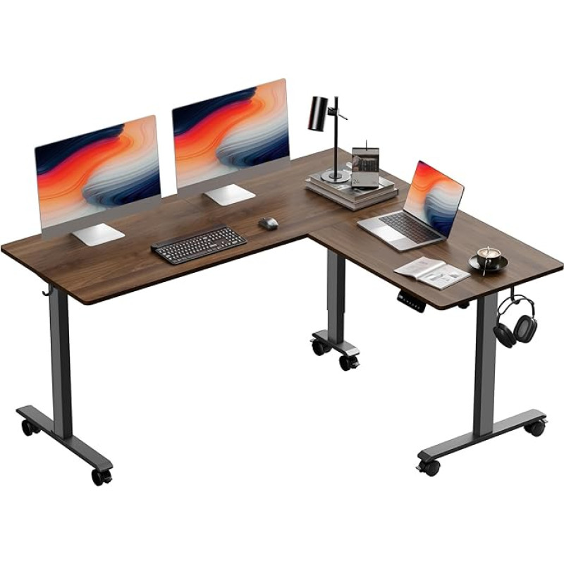 BEXEVUE L-Shaped Electric Desk, Height Adjustable, 160 x 140 cm, L Shape Standing Desk with 3 Memory Functions, Anti-Collision Technology, Interchangeable Left and Right, Computer Desk, Ergonomic