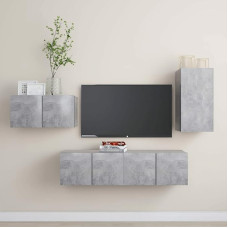 Homgoday TV-Schrank-Set, 4 Stück, Grau, Beton, Spanplatte, TV-Schrank, TV-Schrank, Couchtisch, Wohnzimmertisch, TV-Ständer für TV-Möbel Wohnzimmer