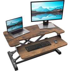 PUTORSEN Height-adjustable sit-stand workstation, desk, computer riser, workstation, desk attachment, standing workstation, stand table, 32 inch tabletop standing desk converter, rustic brown