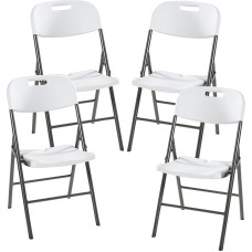 [en.casa] Ljusnarsberg Folding Garden Chair Set of 4 Camping Chairs Foldable Plastic Chair Bistro Chair with Metal Frame 87 x 46 x 53 cm White