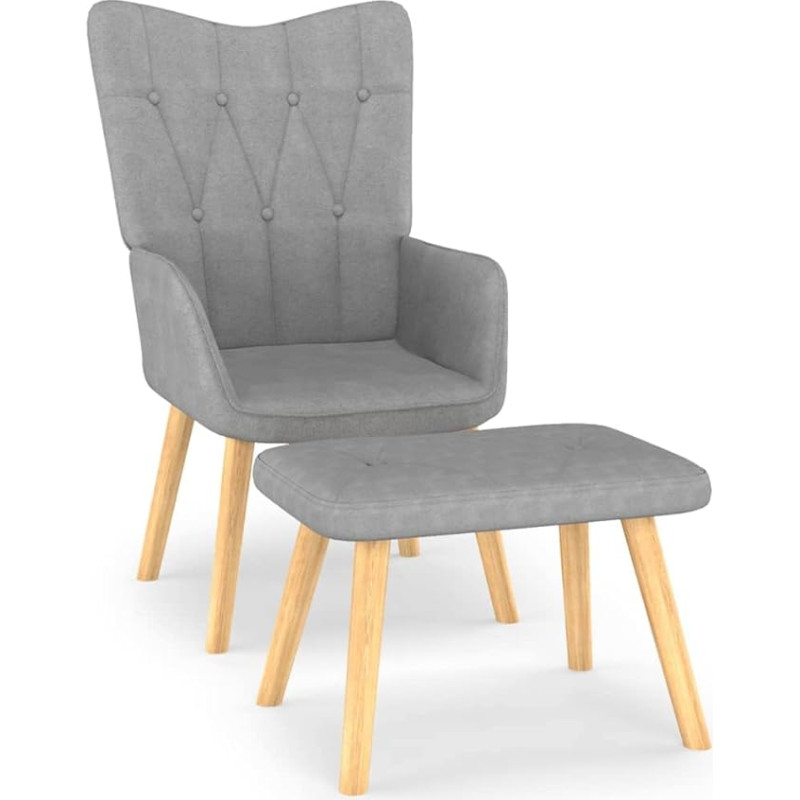 vidaXL Recliner Chair with Stool, Armchair with Steel Frame, Wooden Legs, Relaxing Chair, Upholstered Chair with Armrest, TV Chair, Living Room, Modern, Light Grey Fabric