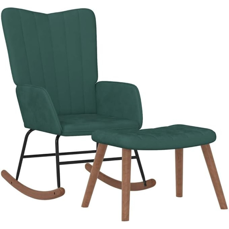 vidaXL Rocking Chair with Stool, Rocking Chair, Relaxing Chair, Relaxing Chair, Living Room Chair, Upholstered Chair, Velvet, Dark Green