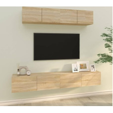 Homgoday TV Furniture Set of 4 Sonoma Oak Multilayer Wood TV Cabinet Low Cabinet for TV Coffee Table Living Room TV Stand for Industrial Living Room