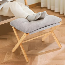 Nisorpa Bamboo Footstool Foldable Footrest Living Room Ottoman, Foldable Stool Seat Footstool Made of Wood Ottoman with Bamboo Leg and Removable Padded, Grey