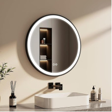 EMKE Round Bathroom Mirror with Light 70cm LED Bathroom Mirror with Touch Switch Cool White Light 6500K / Warm Light 3000K / Neutral Light 4000K (Type 3)