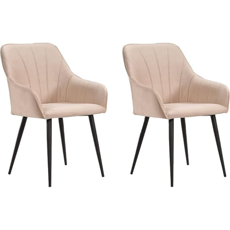Soof&Tess Set of 2 Ferrara Dining Chairs - Beige - Velvet - Industrial - With Armrests - Easy Clean Fabrics - High Quality