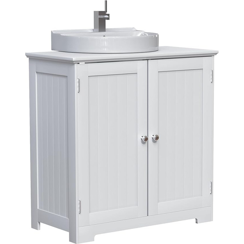 Home Discount Priano Under Sink Bathroom Cabinet Floor Standing Storage Cupboard Basin Unit, White