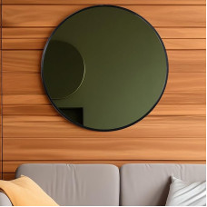 FRUMENSHIP Round Black Mirror, 61 x 61 cm, Round Wall Mirror, Mirror with Metal Frame, Modern Hanging Mirror for Hallway, Living Room, Bathroom, Bedroom