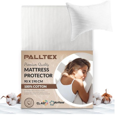 PALLTEX 100% Cotton Mattress Protector 90 x 190 cm | Breathable Mattress Topper | 100% Cotton Mattress Cover | Mattress Protector Cover | Hygienic Topper White Natural (Beige, with Cushion)