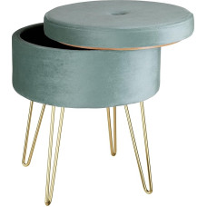 tectake® 3-in-1 Stool with Storage Box, Storage Box with Lid, Chair and Side Table, Made of Velvet, Maximum Load 300 kg, Round Pouf Stool, Upholstered Stool, for Dressing Table, as Footrest, Turquoise