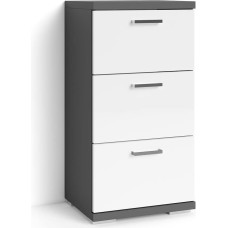 byLIVING Nebraska Side Cupboard / Matt Anthracite Body / 3 Drawers High Gloss White Lacquered / Small Bathroom Cabinet with 3 Drawers and Silver-Coloured Handles W 35.5 x H 74 x D 31.5 cm