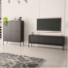 Lomadox Living Room Set 2-Piece Living Room Cabinet Living Room Furniture Living Room Cabinets Modern in Black Matt with Milled Fronts