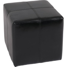 Mendler Onex Cube Stool Leather and Faux Leather 36 x 36 x 36 cm FSC® Certified Black