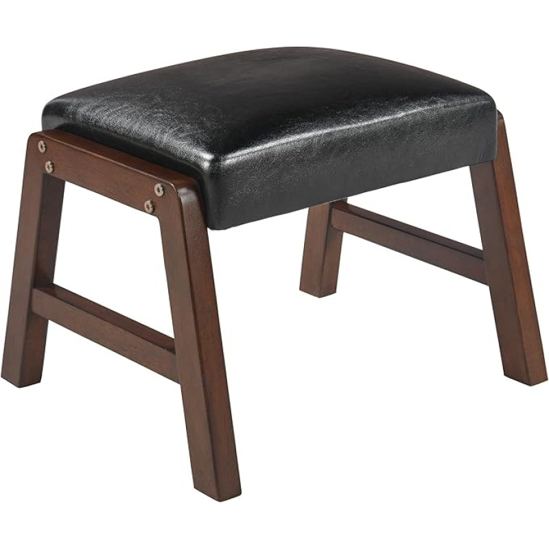 MIAUWUUFHOME Fußhocker Ottomane, Sitzhocker Moderne Akzent Schritt Hocker Sitz mit Massivholz Beine, Ottomane Fußstütze für Couch, Wohnzimmer, Schlafzimmer, Eingang und Büro, PU Schwarz JTP2ADBK